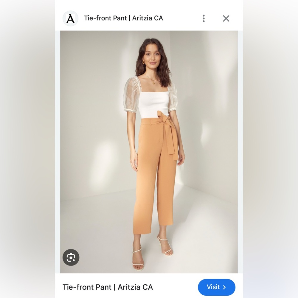 Aritzia Tie Front pant size 6 color gold camel